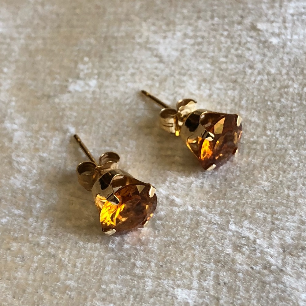 Medeira Orange Citrine 14k Gold Stud Earrings - Picture 3 of 8